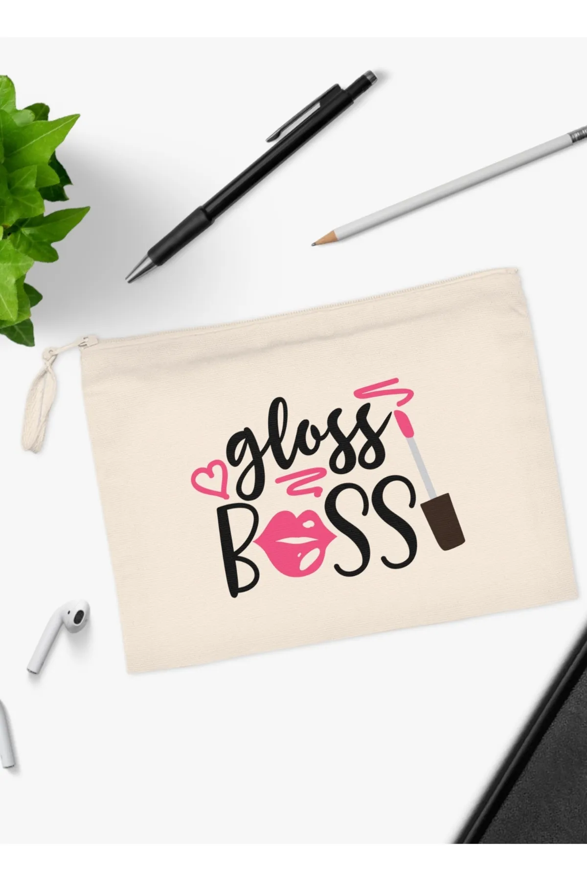 Gloss Boss Yazılı Cilt Bakım ve Büyük Boy Kadın Makyaj Çantası